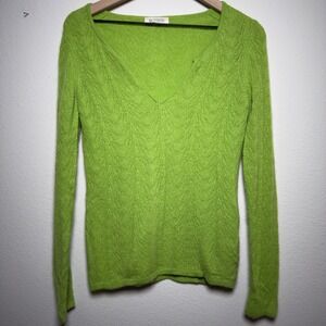 Kinross Women 100% Cashmere Sweater Small Green Pointelle Knit‎ Preppy Whimsy